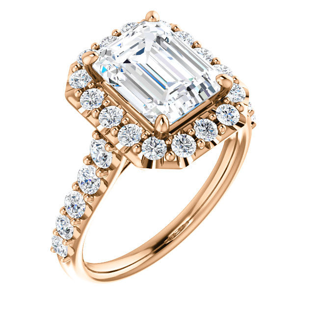 Emerald / Radiant Cut Halo Cathedral Engagement Ring
