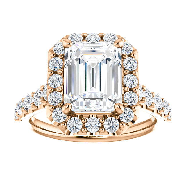 Emerald / Radiant Cut Halo Cathedral Engagement Ring