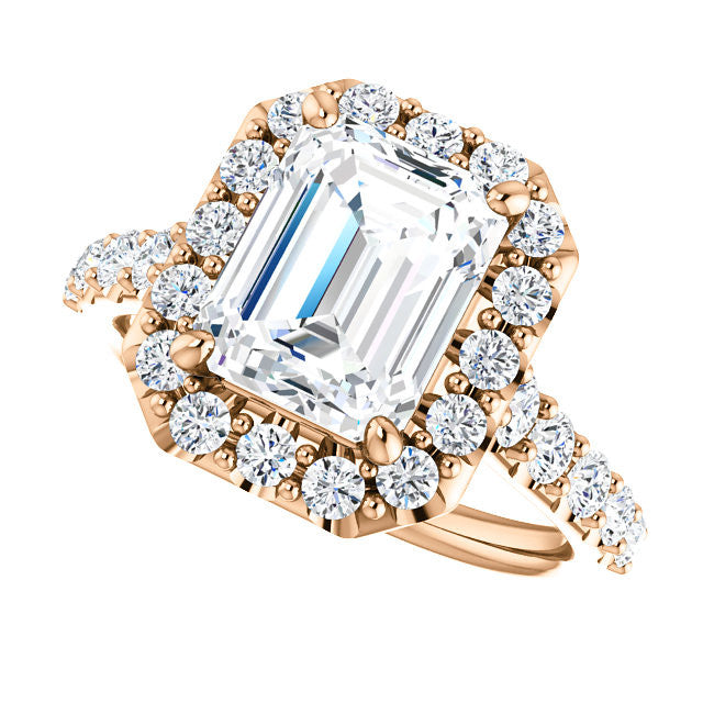 Emerald / Radiant Cut Halo Cathedral Engagement Ring
