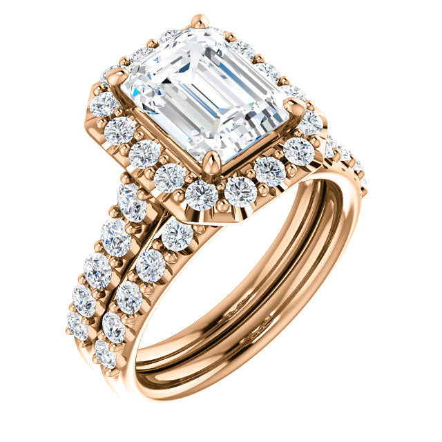 Emerald / Radiant Cut Halo Cathedral Engagement Ring