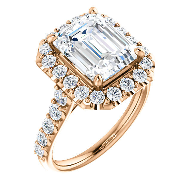 Emerald / Radiant Cut Halo Cathedral Engagement Ring