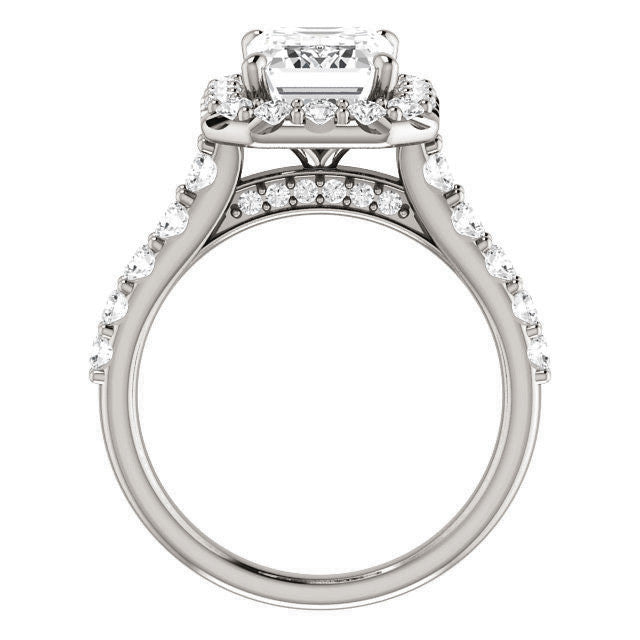 Emerald / Radiant Cut Halo Cathedral Engagement Ring