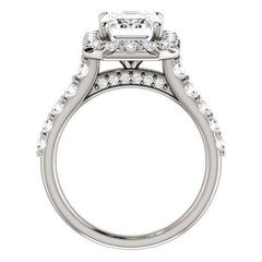 Emerald / Radiant Cut Halo Cathedral Engagement Ring
