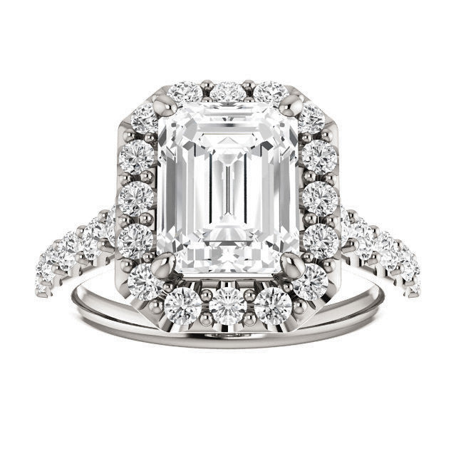 Emerald / Radiant Cut Halo Cathedral Engagement Ring