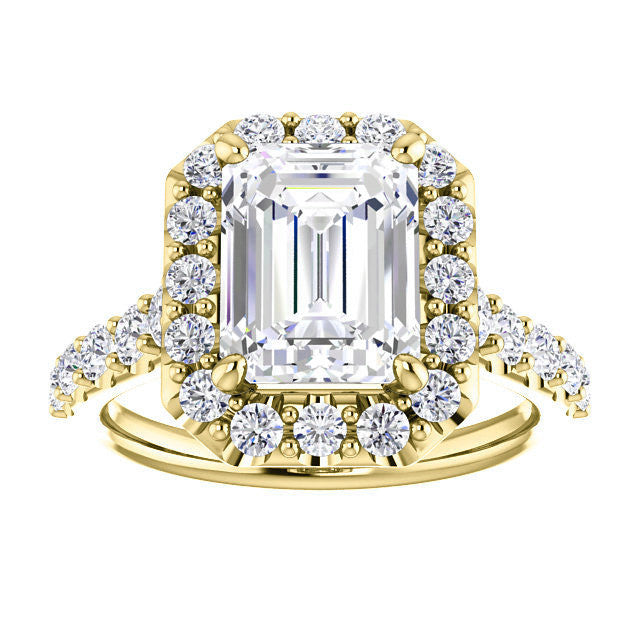 Emerald / Radiant Cut Halo Cathedral Engagement Ring