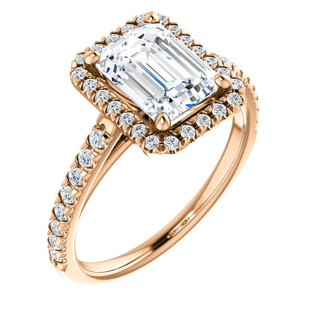 Emerald / Radiant Cut Halo Cathedral Engagement Ring