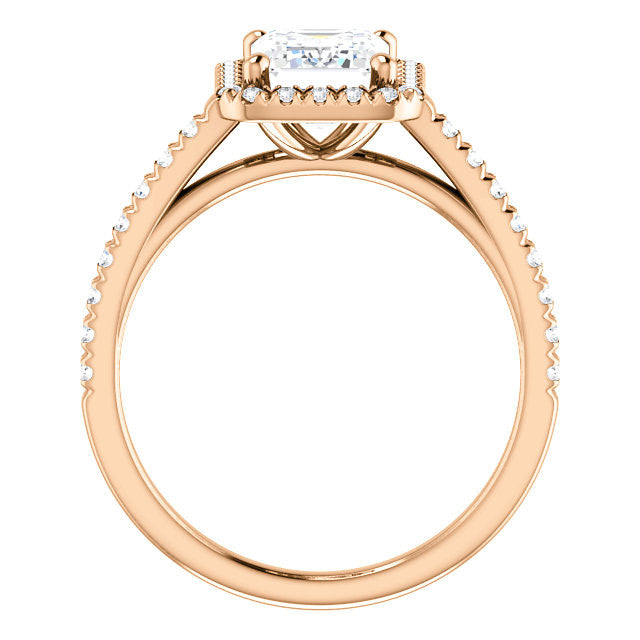 Emerald / Radiant Cut Halo Cathedral Engagement Ring