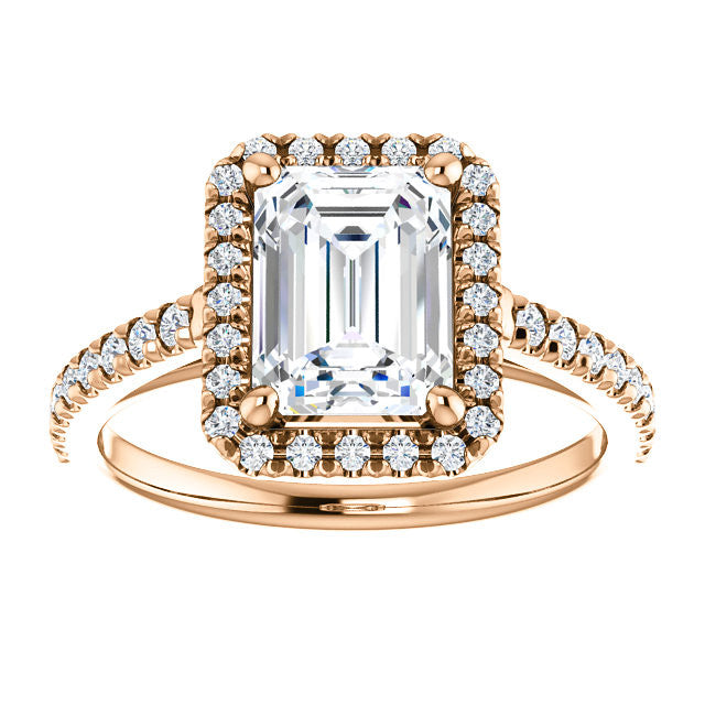 Emerald / Radiant Cut Halo Cathedral Engagement Ring