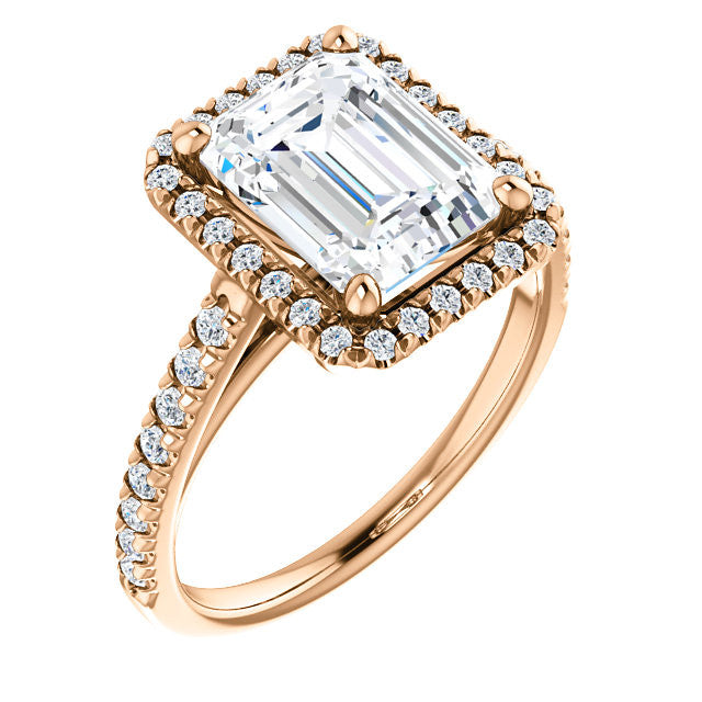 Emerald / Radiant Cut Halo Cathedral Engagement Ring