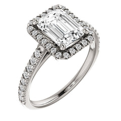 Emerald / Radiant Cut Halo Cathedral Engagement Ring