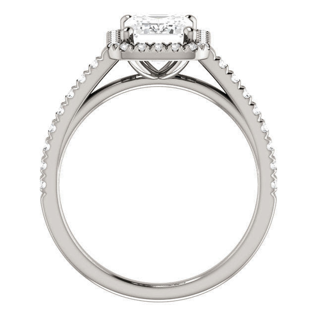 Emerald / Radiant Cut Halo Cathedral Engagement Ring