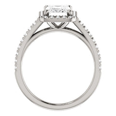 Emerald / Radiant Cut Halo Cathedral Engagement Ring