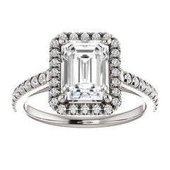 Emerald / Radiant Cut Halo Cathedral Engagement Ring