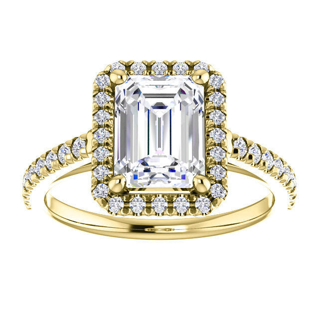Emerald / Radiant Cut Halo Cathedral Engagement Ring