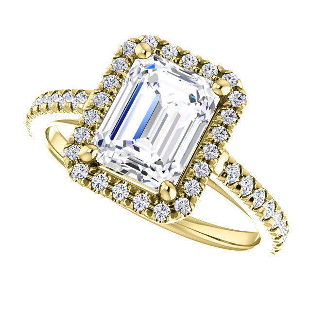 Emerald / Radiant Cut Halo Cathedral Engagement Ring