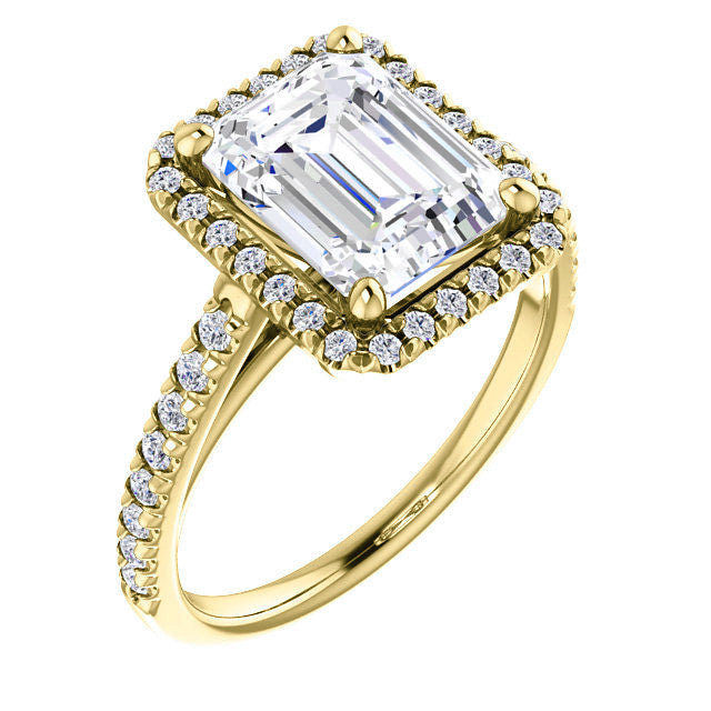 Emerald / Radiant Cut Halo Cathedral Engagement Ring