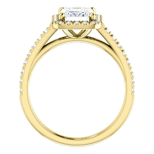 Emerald / Radiant Cut Halo Cathedral Engagement Ring