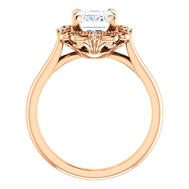 Emerald / Radiant Moissanite Cathedral Engagement Ring