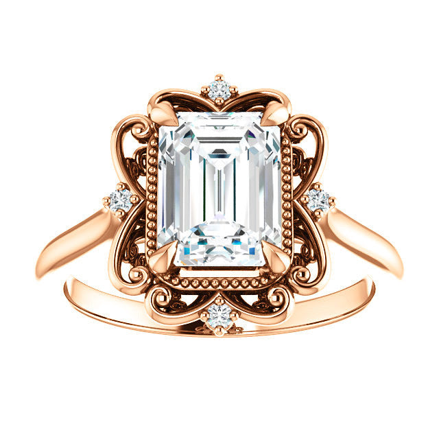 Emerald / Radiant Moissanite Cathedral Engagement Ring