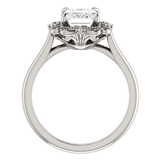 Emerald / Radiant Moissanite Cathedral Engagement Ring