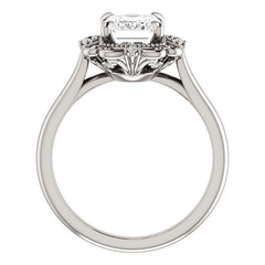 Emerald / Radiant Moissanite Cathedral Engagement Ring