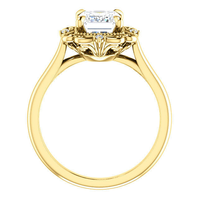 Emerald / Radiant Moissanite Cathedral Engagement Ring