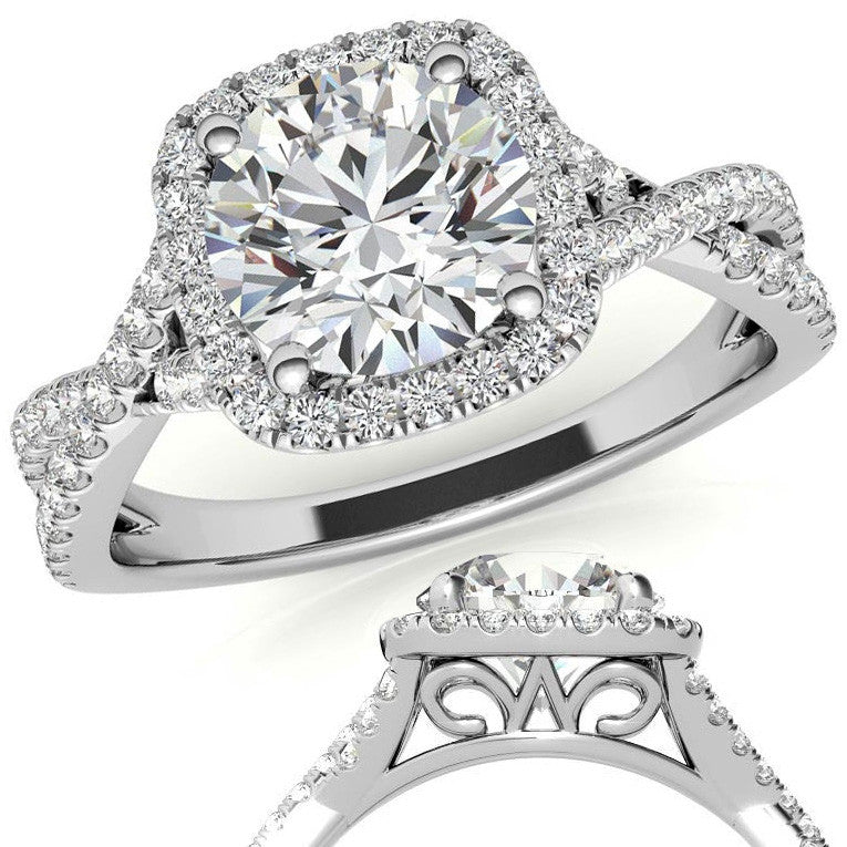 Infinity Style Round Brilliant Halo Engagement Ring