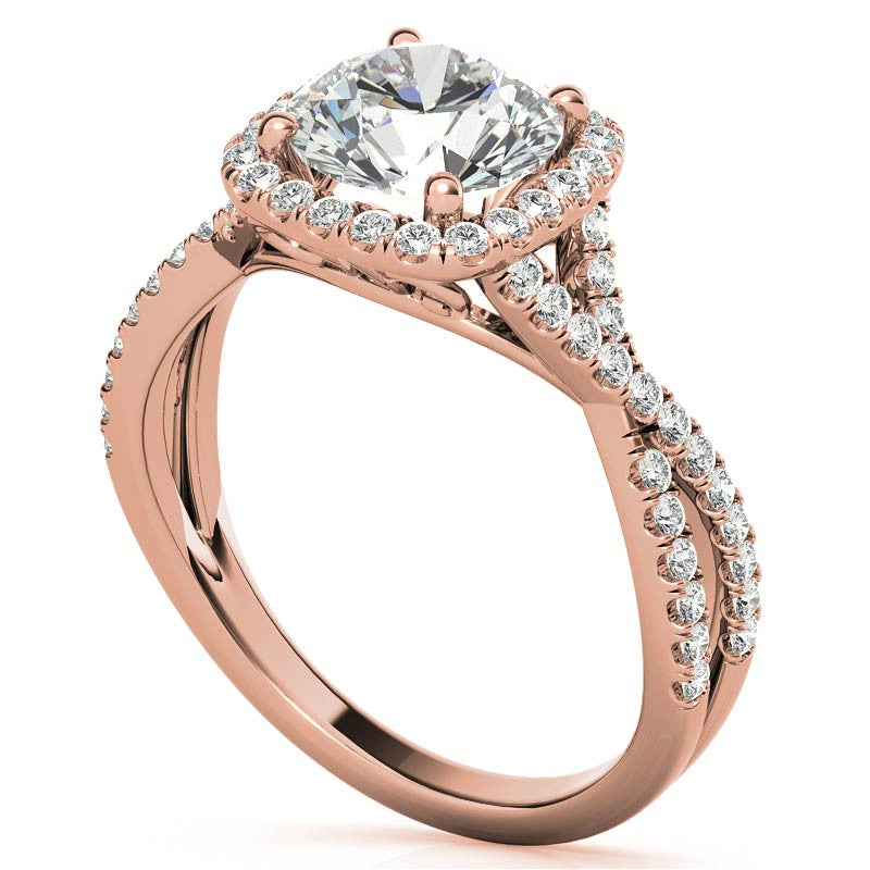 Infinity Style Round Brilliant Halo Engagement Ring
