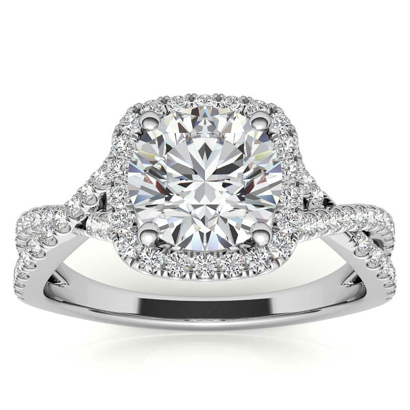 Infinity Style Round Brilliant Halo Engagement Ring