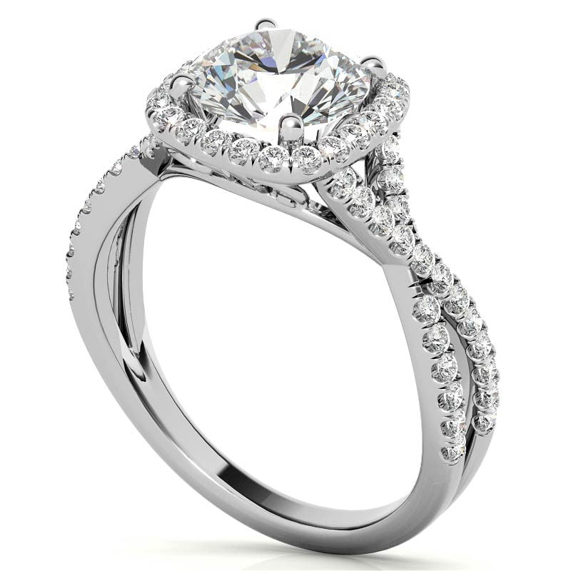 Infinity Style Round Brilliant Halo Engagement Ring