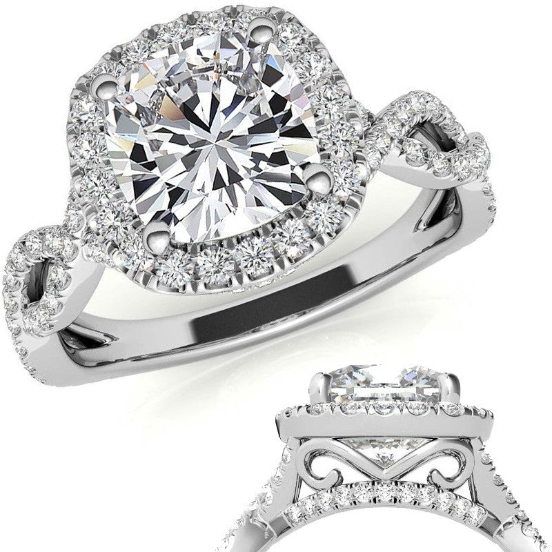 Infinity Style Halo Cushion Moissanite Engagement Ring