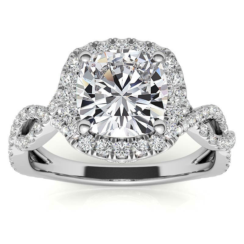 Infinity Style Halo Cushion Moissanite Engagement Ring