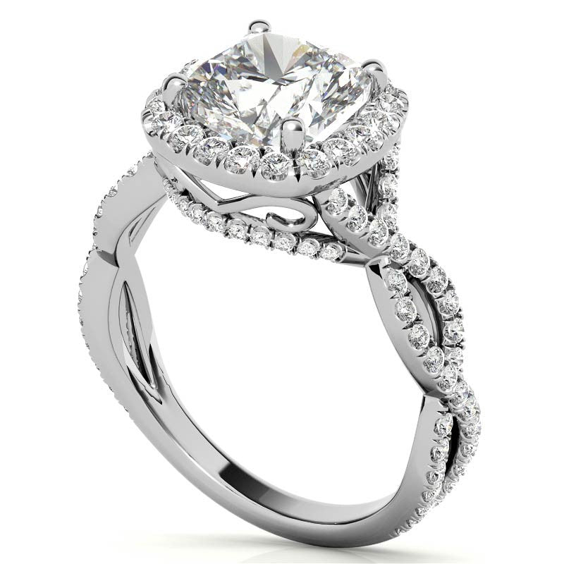Infinity Style Halo Cushion Moissanite Engagement Ring