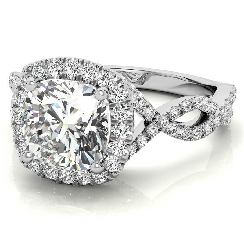 Infinity Style Halo Cushion Moissanite Engagement Ring