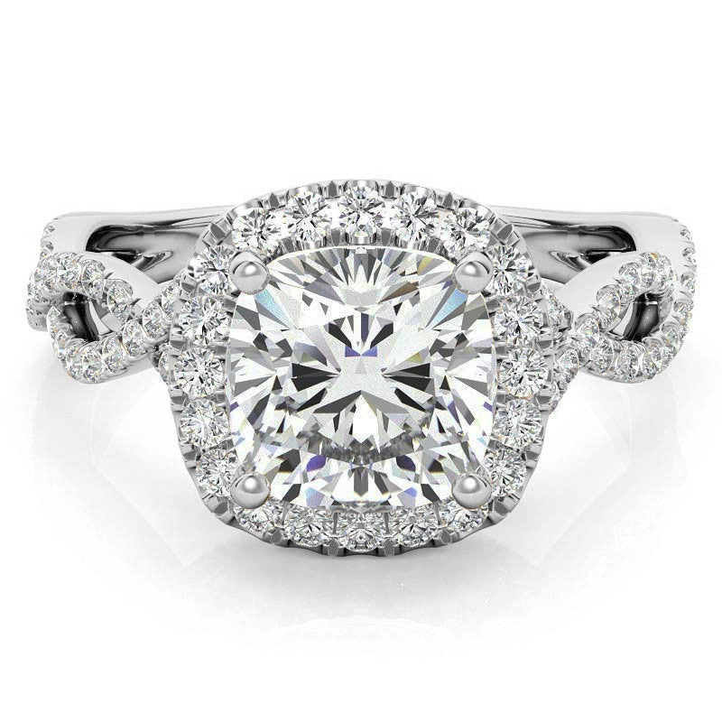 Infinity Style Halo Cushion Moissanite Engagement Ring