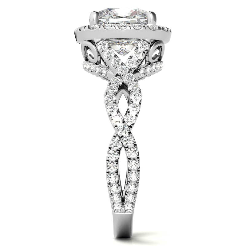 Infinity Style Halo Cushion Moissanite Engagement Ring