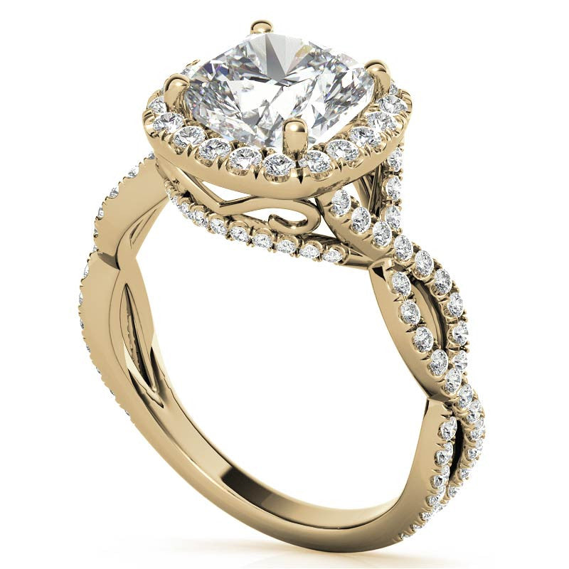 Infinity Style Halo Cushion Moissanite Engagement Ring