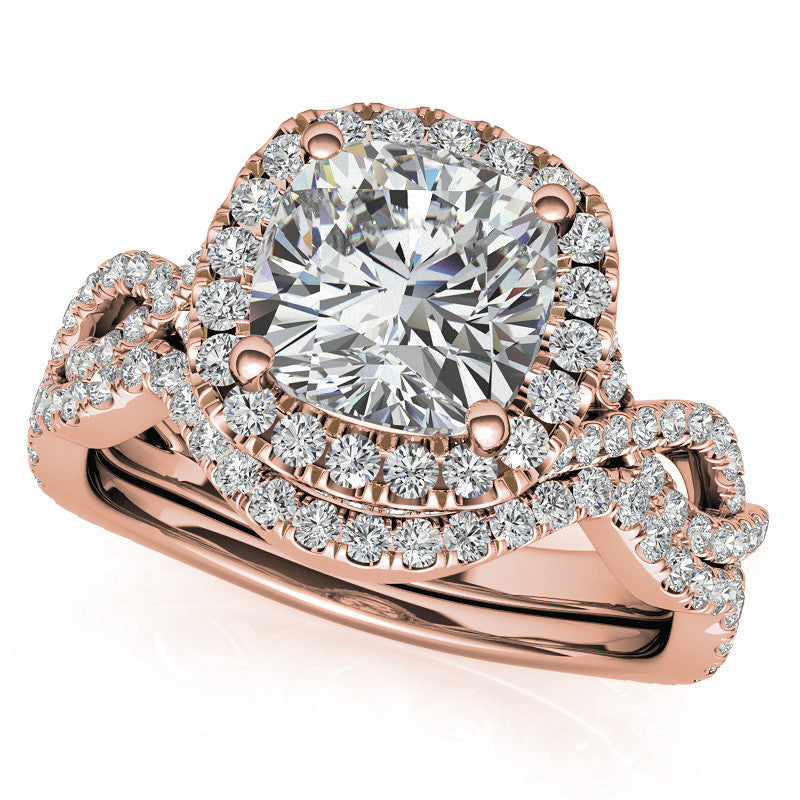 Infinity Style Halo Cushion Moissanite Engagement Ring