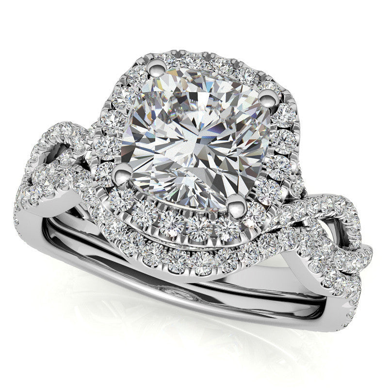 Infinity Style Halo Cushion Moissanite Engagement Ring