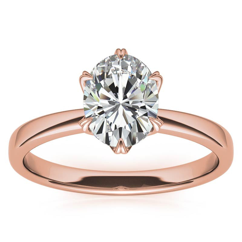 6-Prong Diamond and Oval Moissanite Engagement Ring