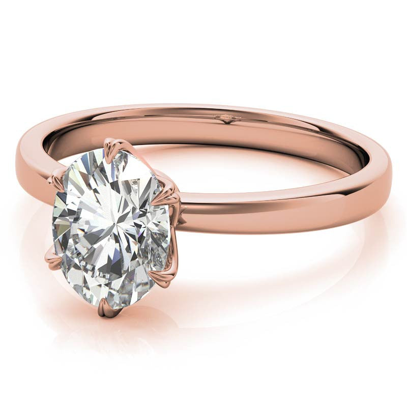 6-Prong Diamond and Oval Moissanite Engagement Ring