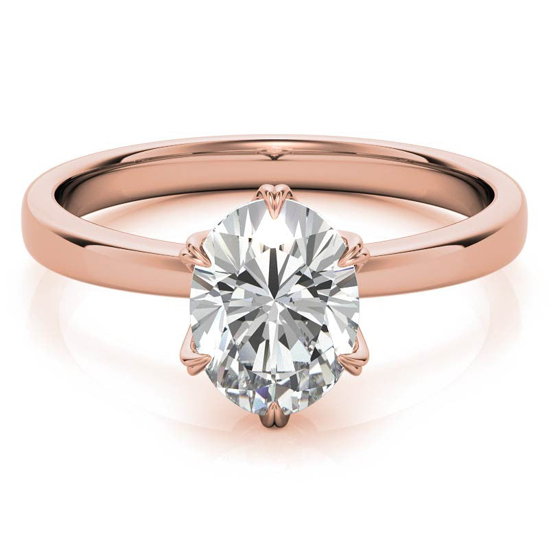 6-Prong Diamond and Oval Moissanite Engagement Ring