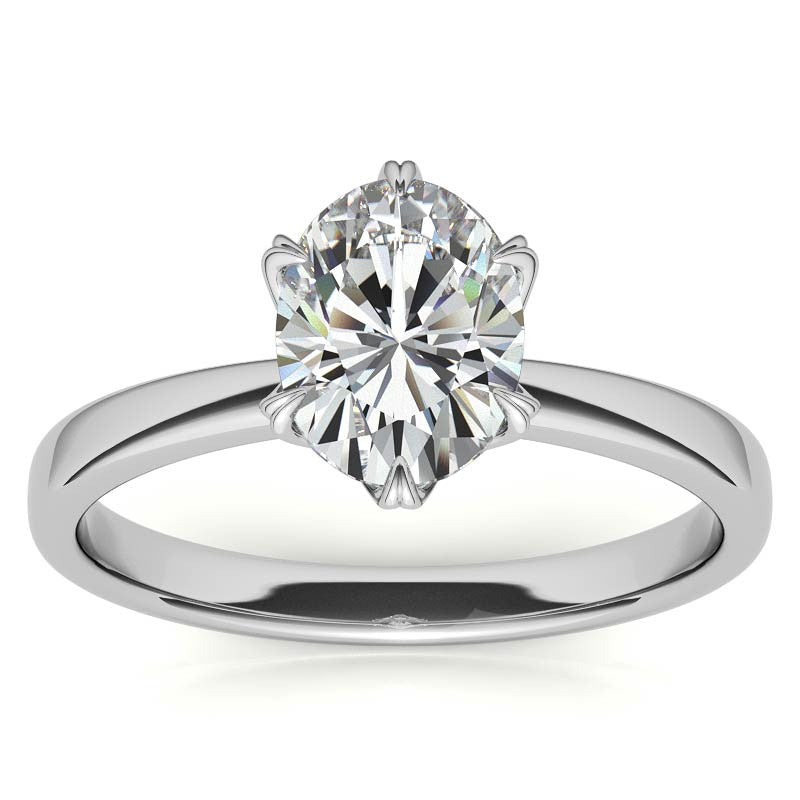 6-Prong Diamond and Oval Moissanite Engagement Ring
