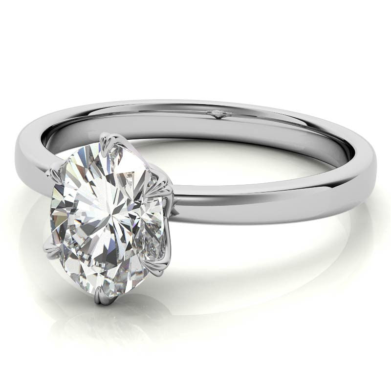 6-Prong Diamond and Oval Moissanite Engagement Ring