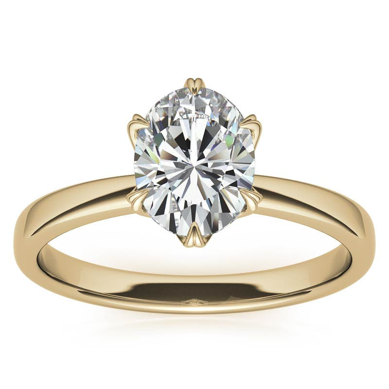 6-Prong Diamond and Oval Moissanite Engagement Ring