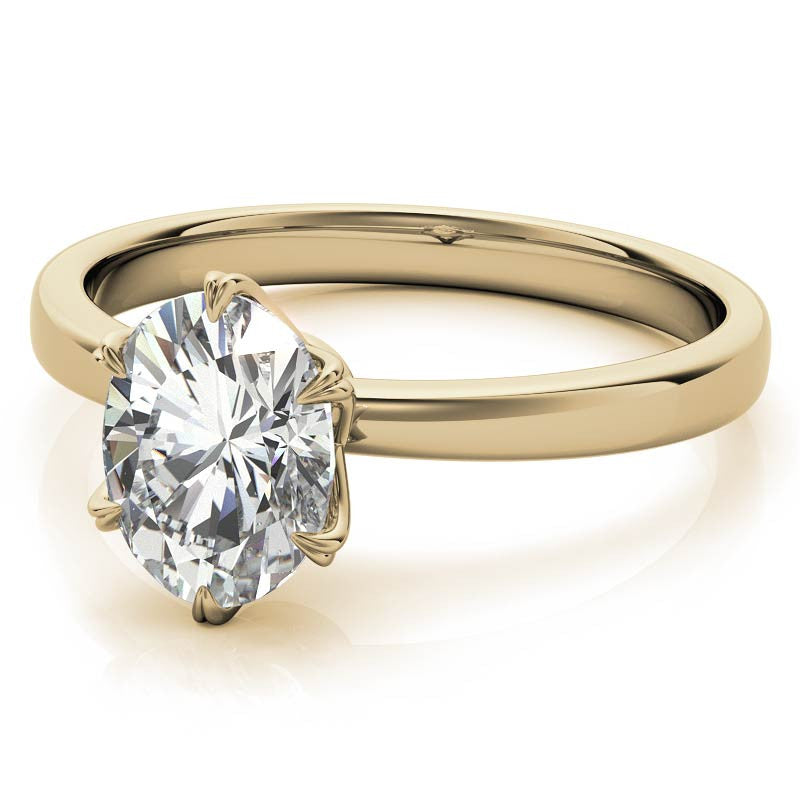 6-Prong Diamond and Oval Moissanite Engagement Ring