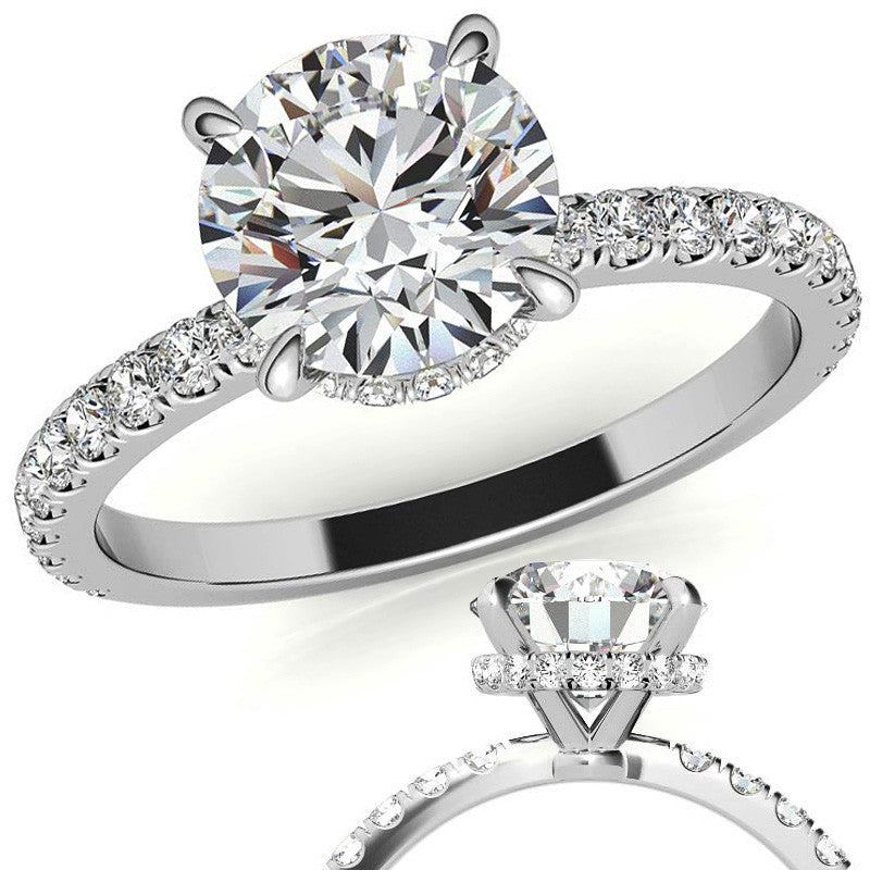 Diamond Collar Round Brilliant Moissanite Engagement Ring - 2mm
