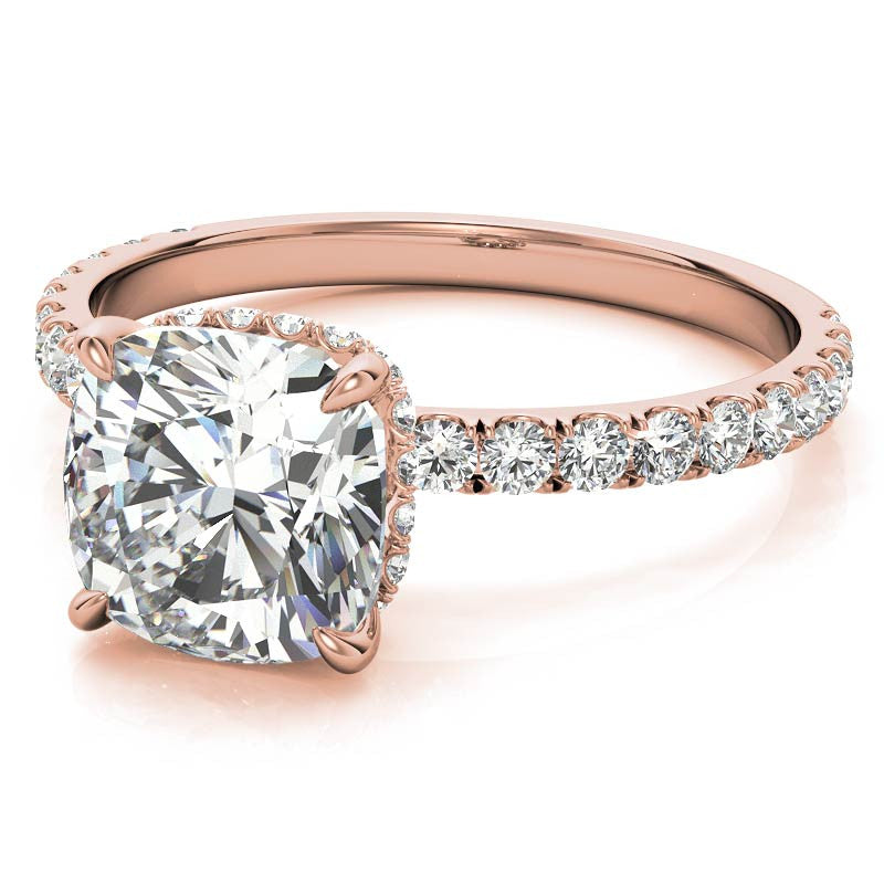 Diamond Collar Cushion Moissanite Engagement Ring - 2mm