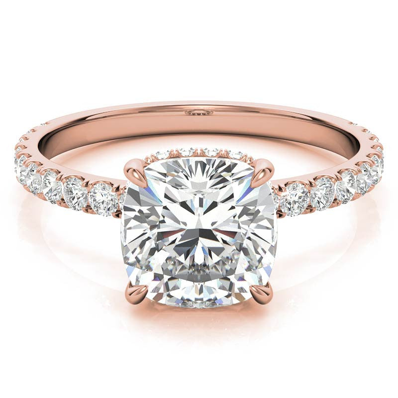 Diamond Collar Cushion Moissanite Engagement Ring - 2mm