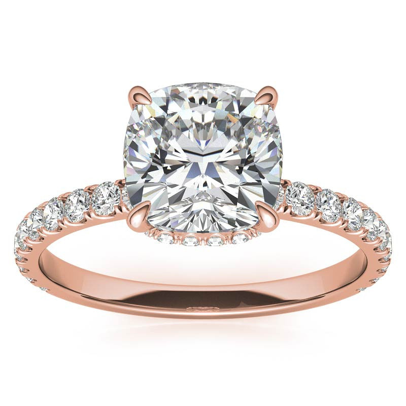 Diamond Collar Cushion Moissanite Engagement Ring - 2mm